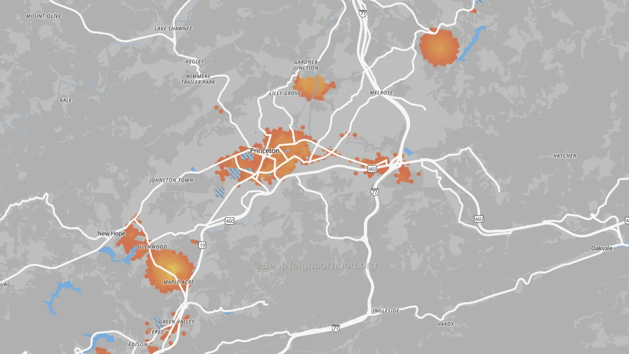 Bike Grade map of Oakvale, WV