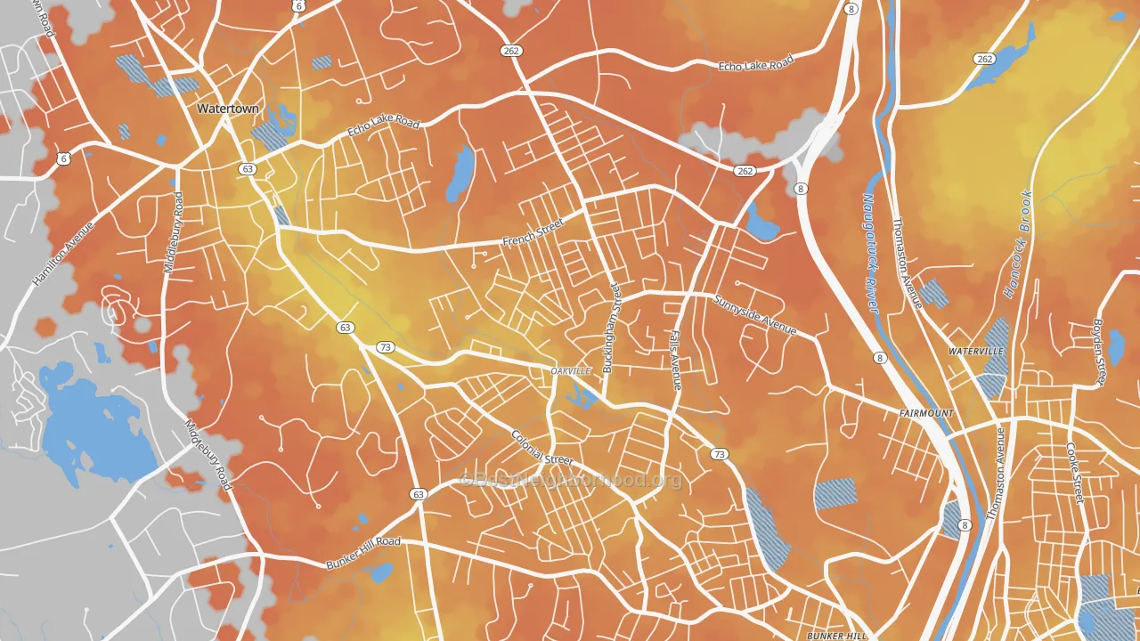 Bike Grade map of Oakville, CT