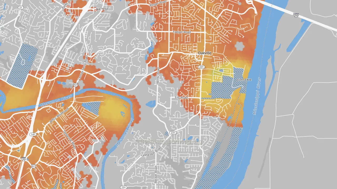 Bike Grade map of Oakville, MO