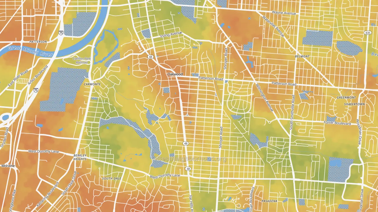 Bike Grade map of oakwood, Dayton, OH