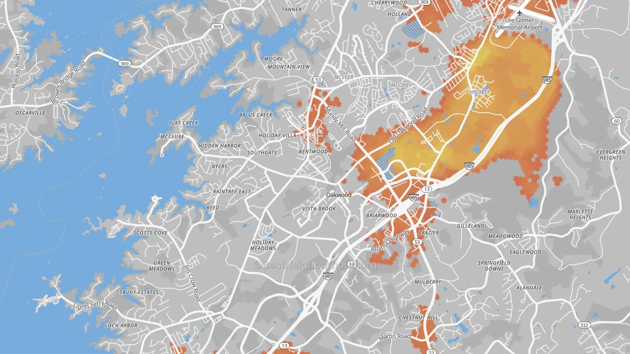 Bike Grade map of Oakwood, GA