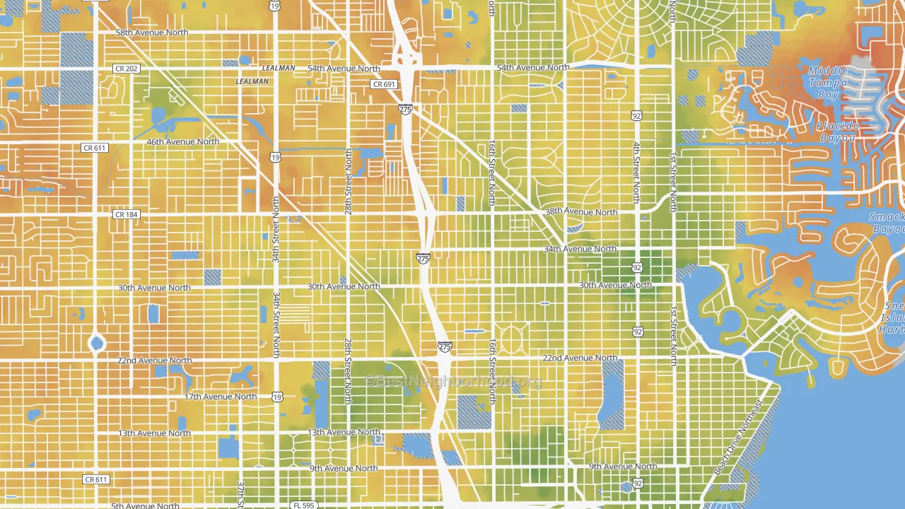 Bike Grade map of Oakwood Gardens, St. Petersburg, FL