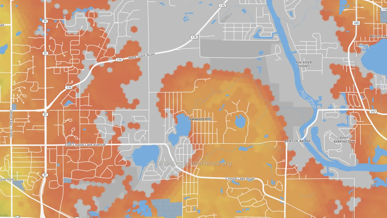 Bike Grade map of Oakwood Hills, IL