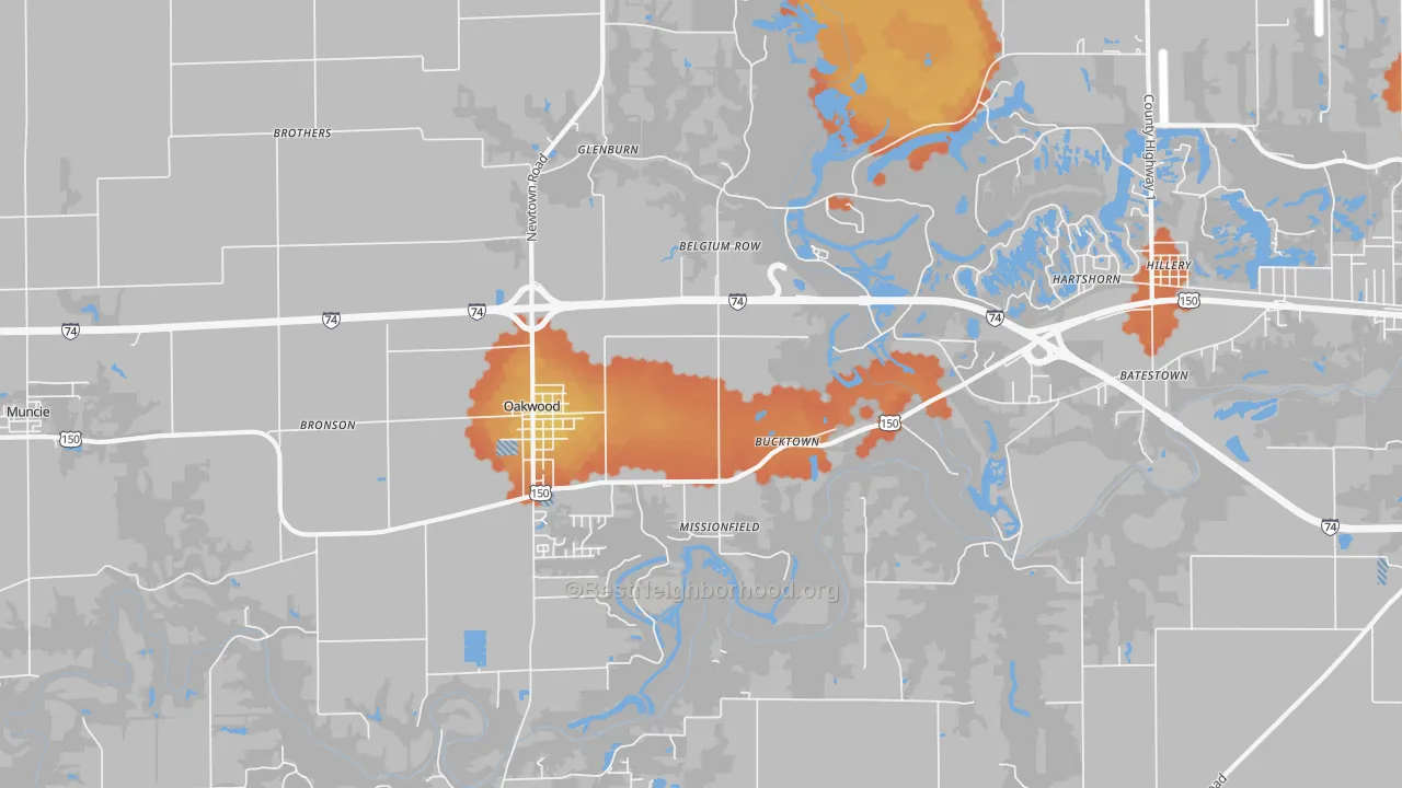 Bike Grade map of Oakwood, IL