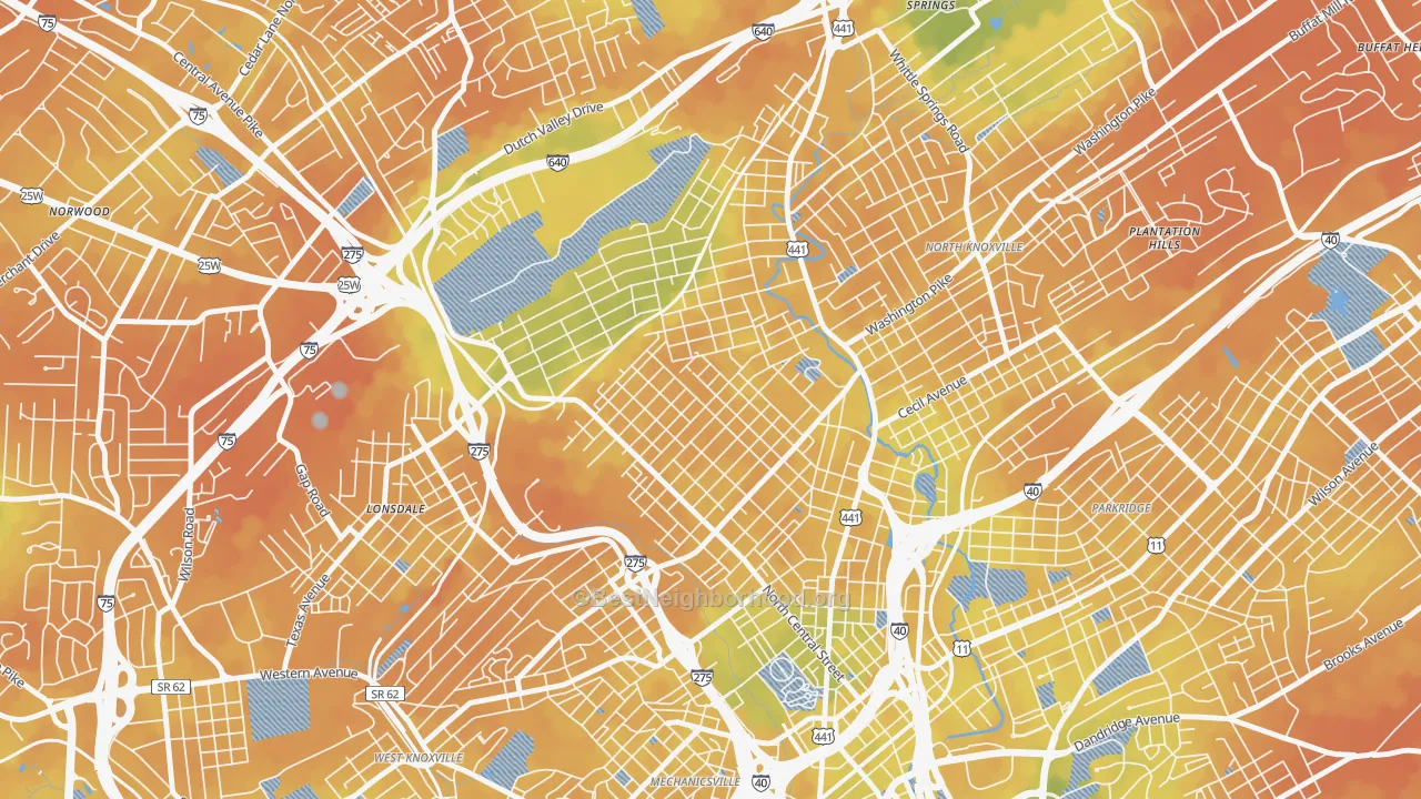 Bike Grade map of Oakwood, Knoxville, TN