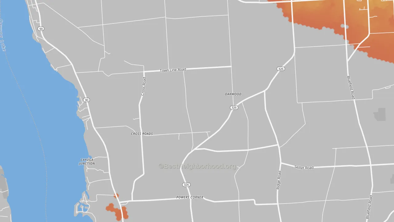 Bike Grade map of Oakwood, NY