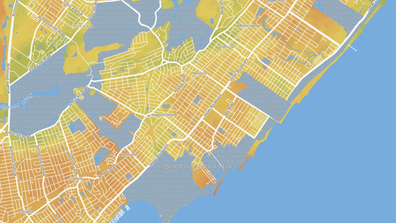 Bike Grade map of Oakwood, Staten Island, NY