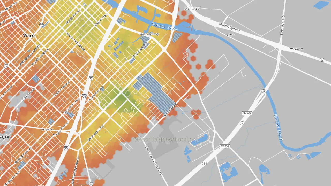 Bike Grade map of Oakwood, Waco, TX