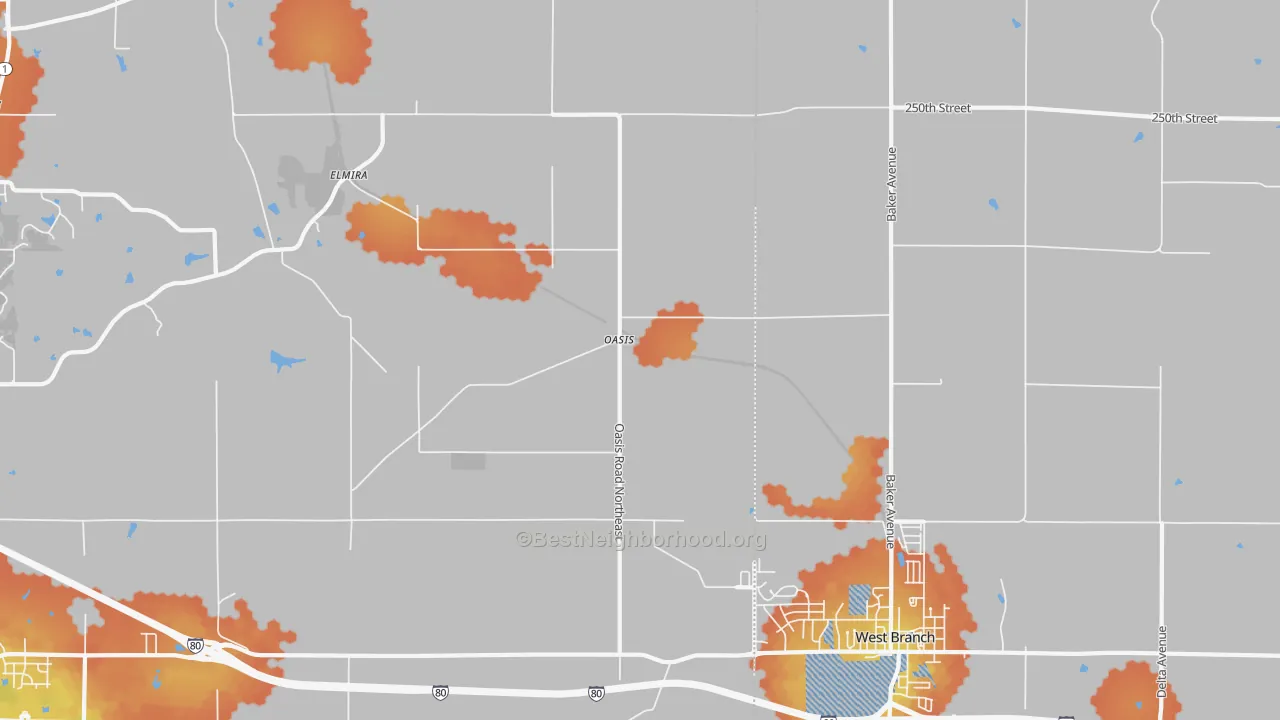 Bike Grade map of Oasis, IA