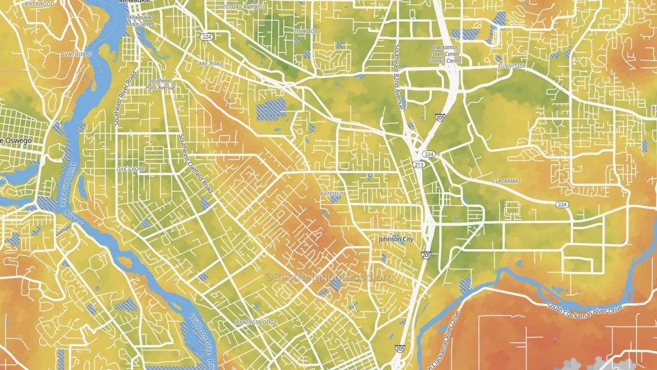 Bike Grade map of Oatfield, OR