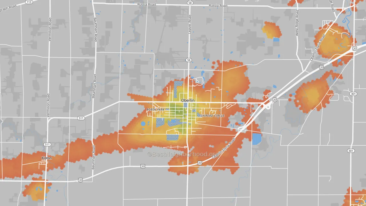 Bike Grade map of Oberlin, OH