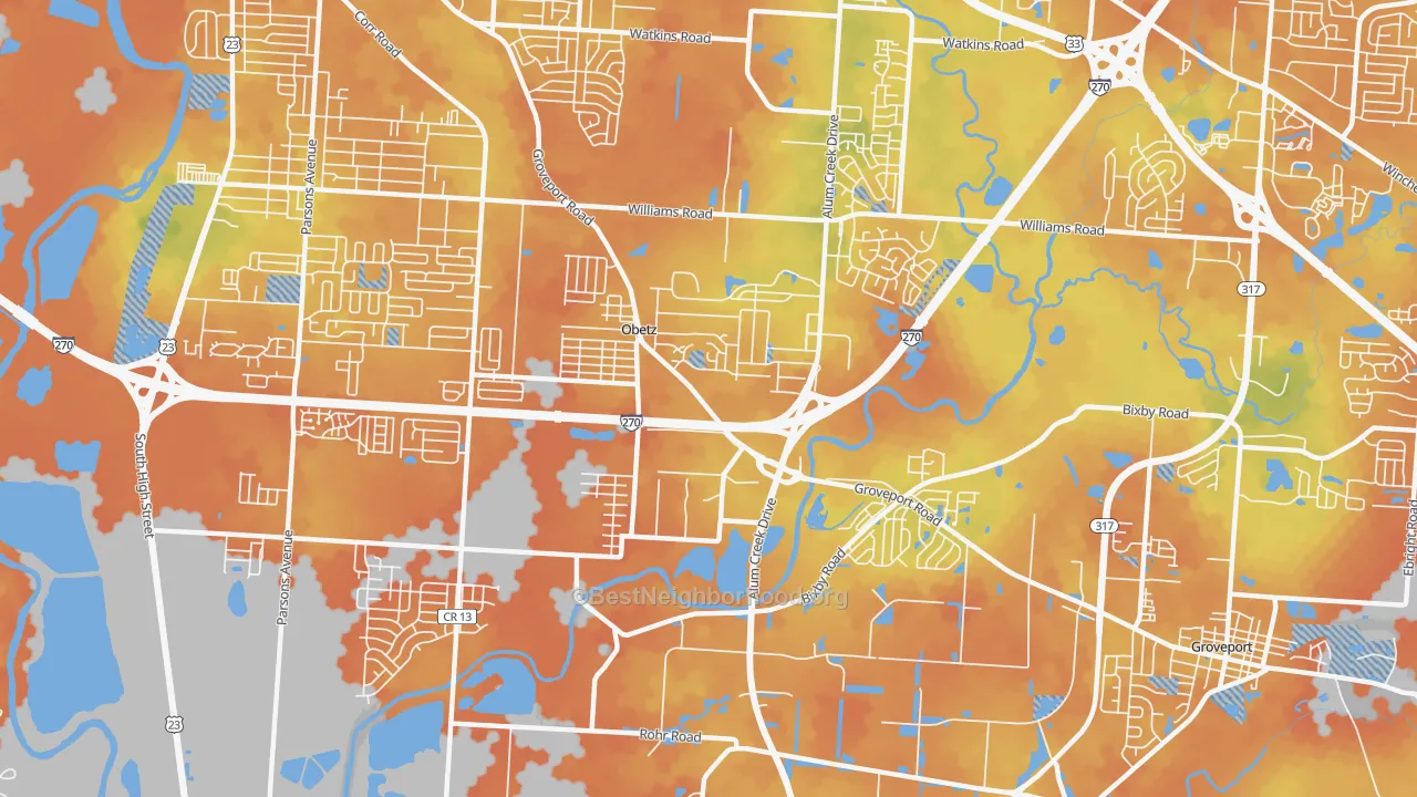 Bike Grade map of Obetz, OH