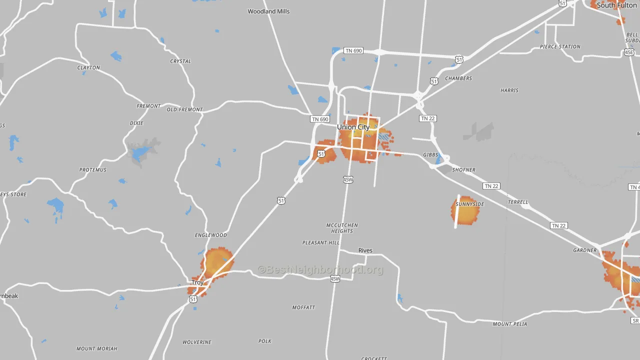 Bike Grade map of Obion County, TN
