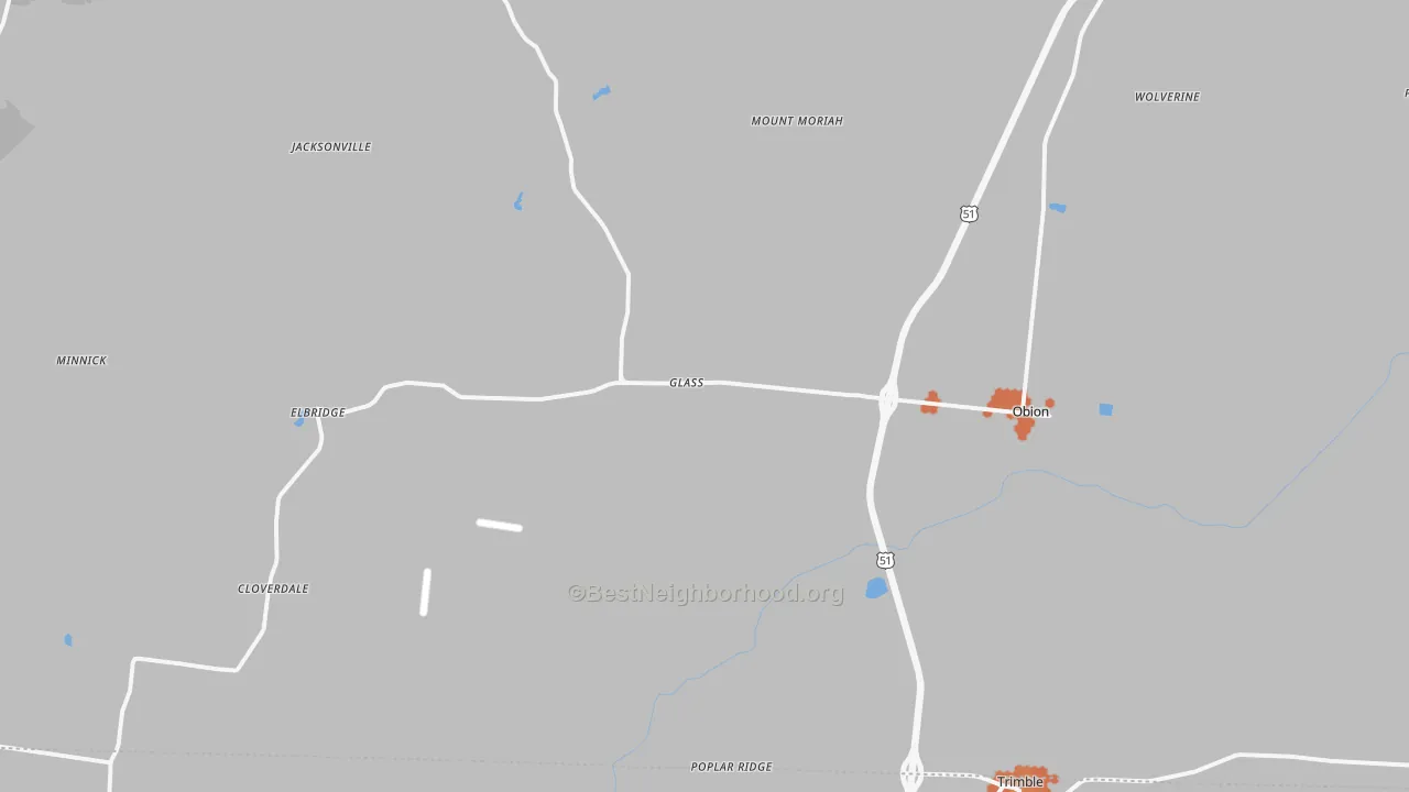 Bike Grade map of Obion, TN