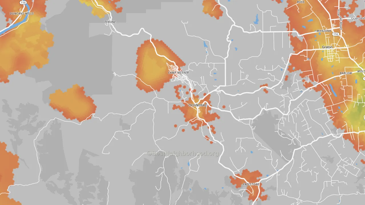 Bike Grade map of Occidental, CA