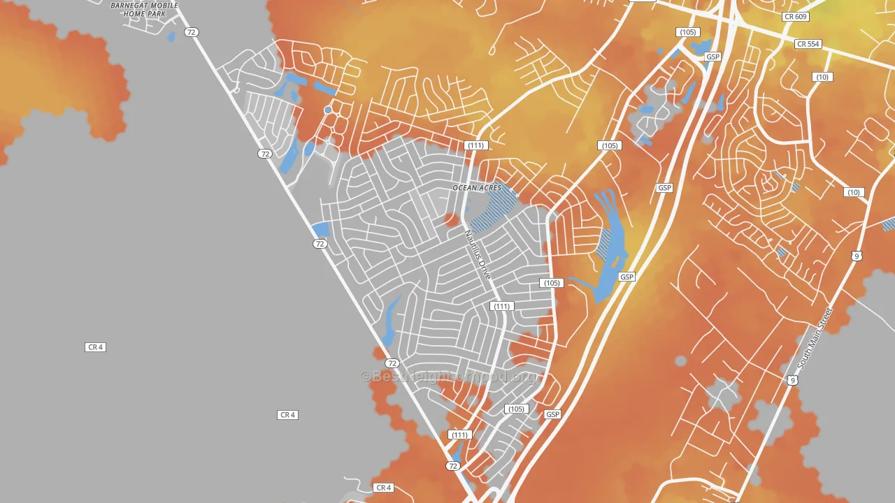 Bike Grade map of Ocean Acres, NJ