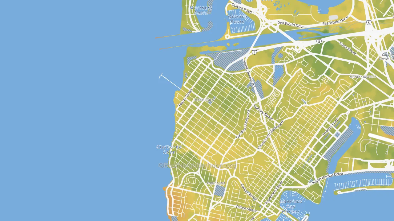 Bike Grade map of Ocean Beach, San Diego, CA