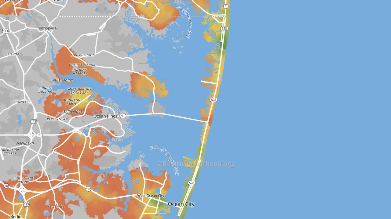 Bike Grade map of Ocean City, MD