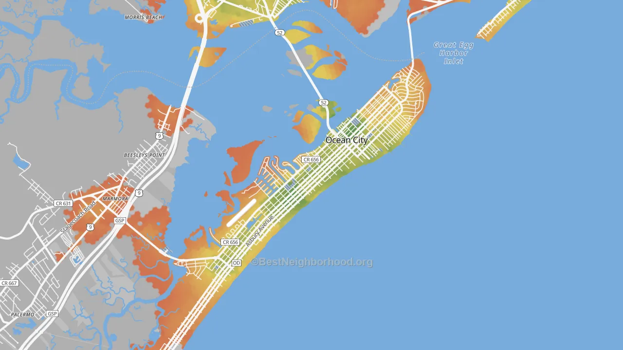 Bike Grade map of Ocean City, NJ