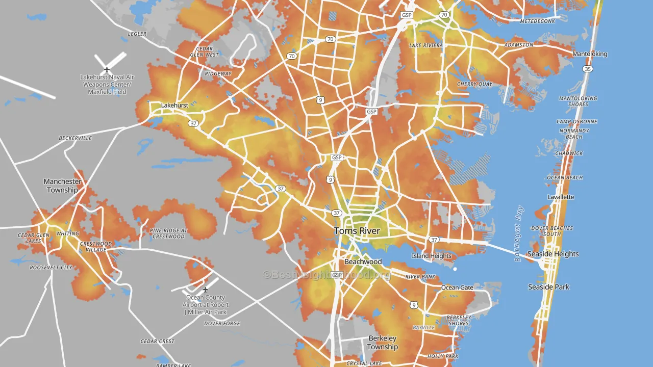 Bike Grade map of Ocean County, NJ