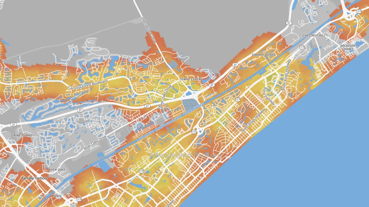 Bike Grade map of Ocean Forest, SC