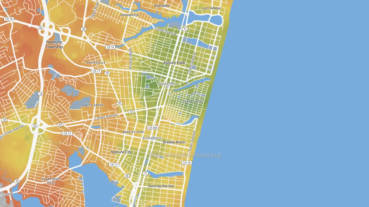 Bike Grade map of Ocean Grove, NJ