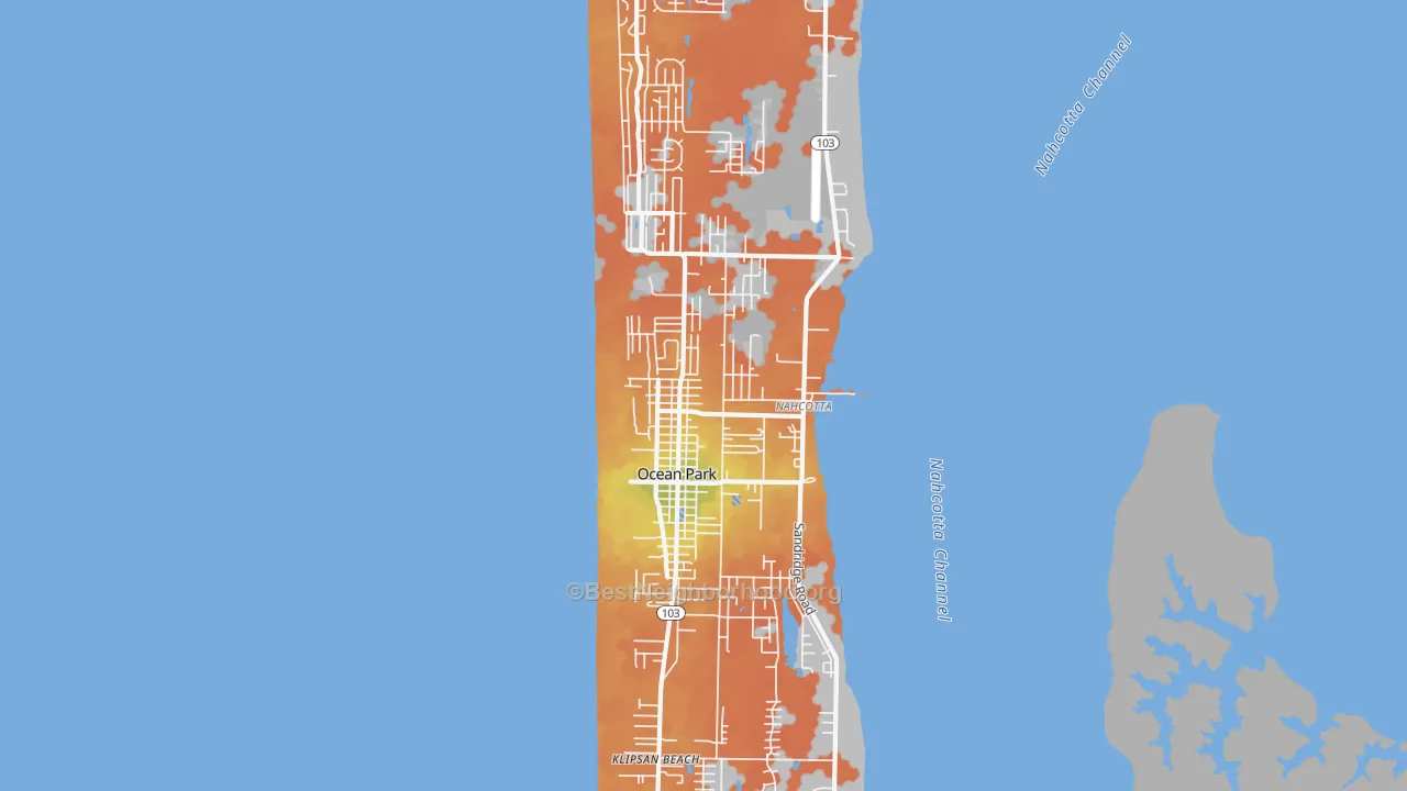 Bike Grade map of Ocean Park, WA