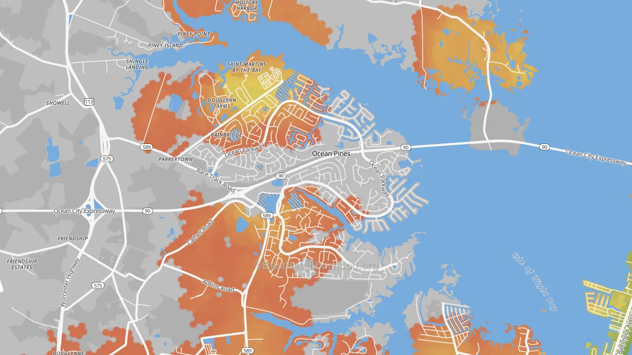 Bike Grade map of Ocean Pines, MD