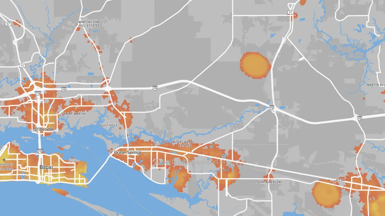 Bike Grade map of Ocean Springs, MS