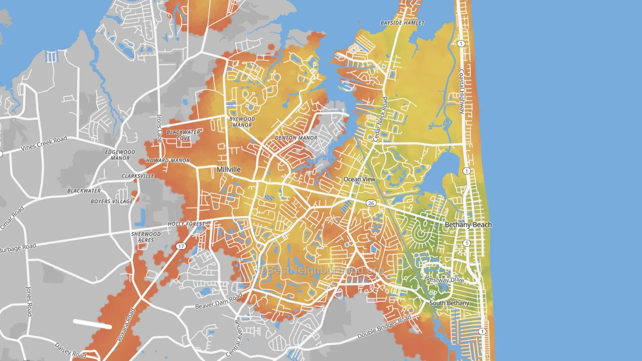Bike Grade map of Ocean View, DE