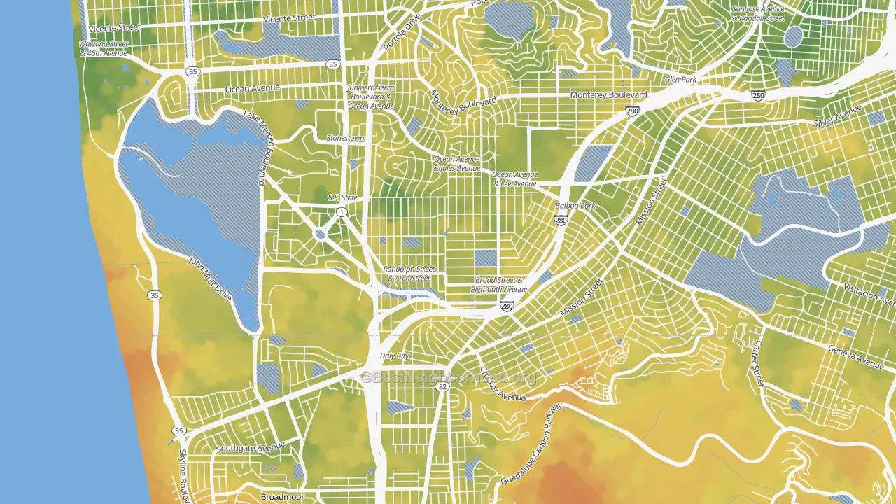 Bike Grade map of Ocean View, San Francisco, CA