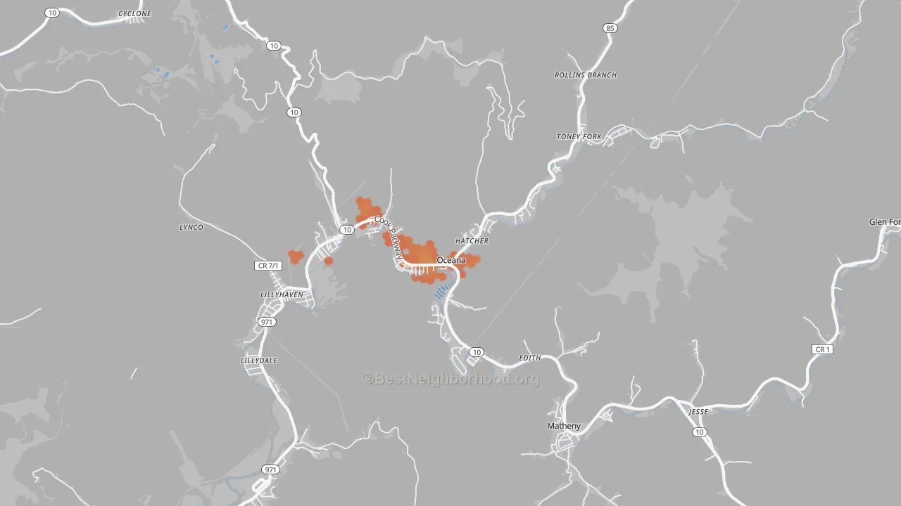 Bike Grade map of Oceana, WV