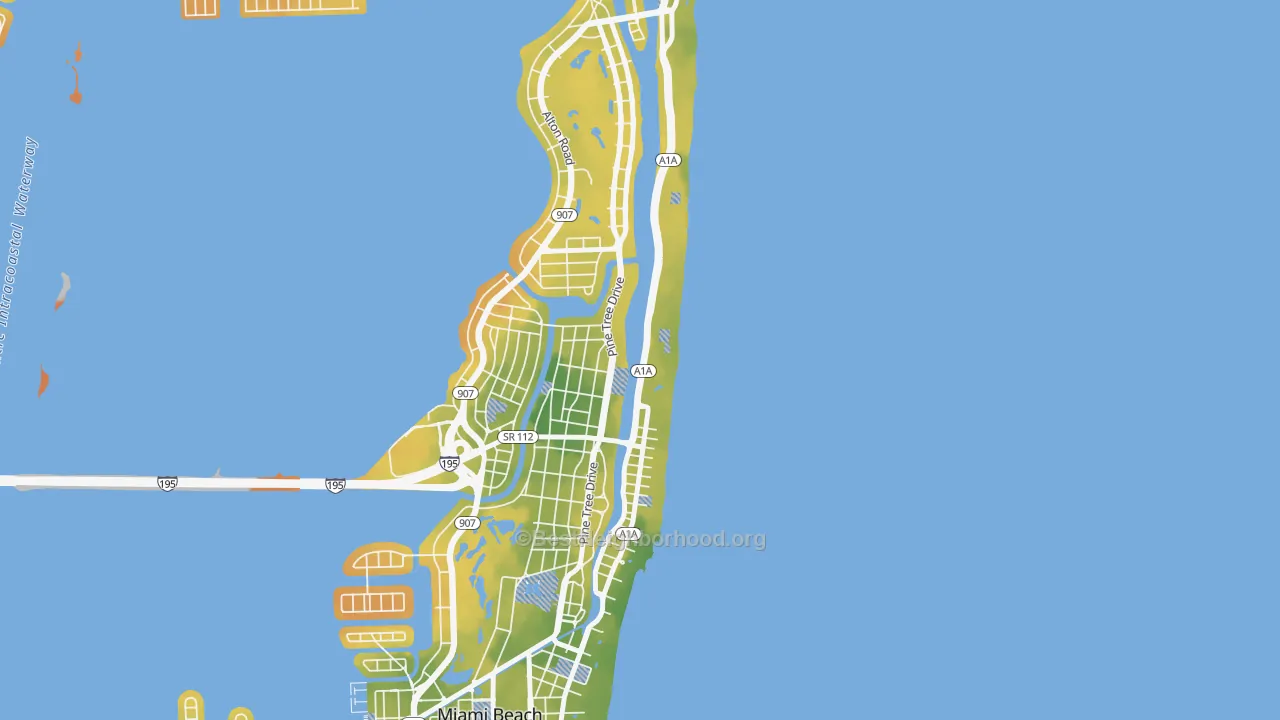 Bike Grade map of Oceanfront, Miami Beach, FL
