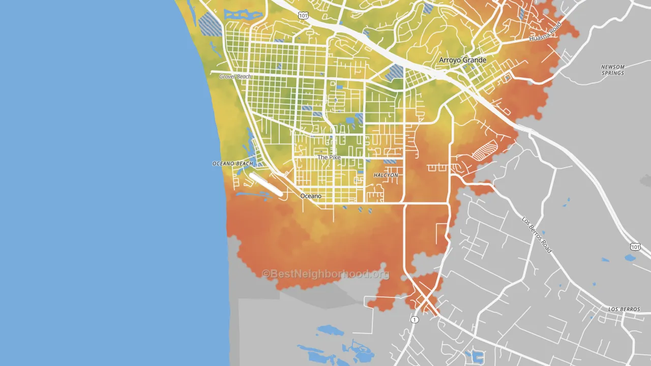 Bike Grade map of Oceano, CA