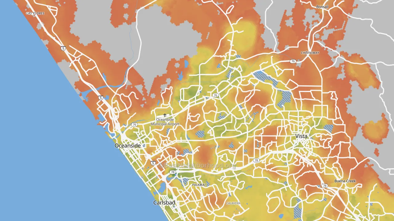 Bike Grade map of Oceanside, CA