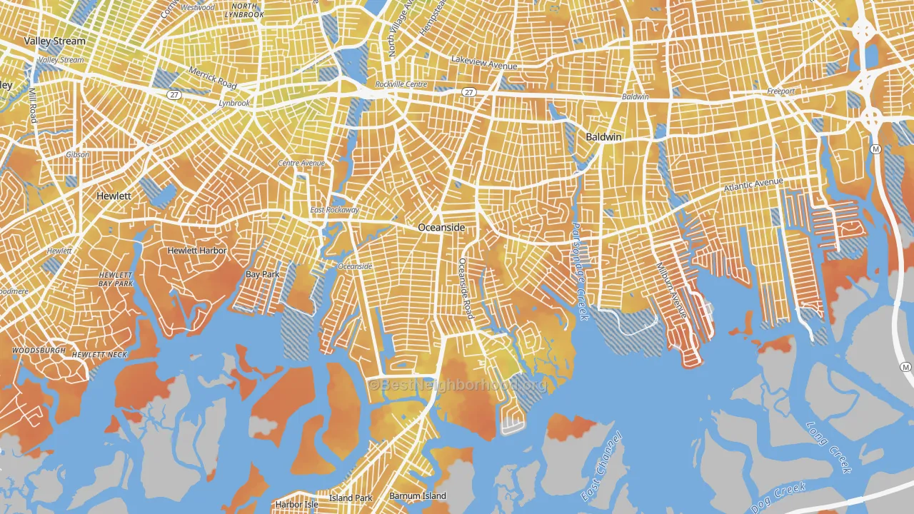 Bike Grade map of Oceanside, NY