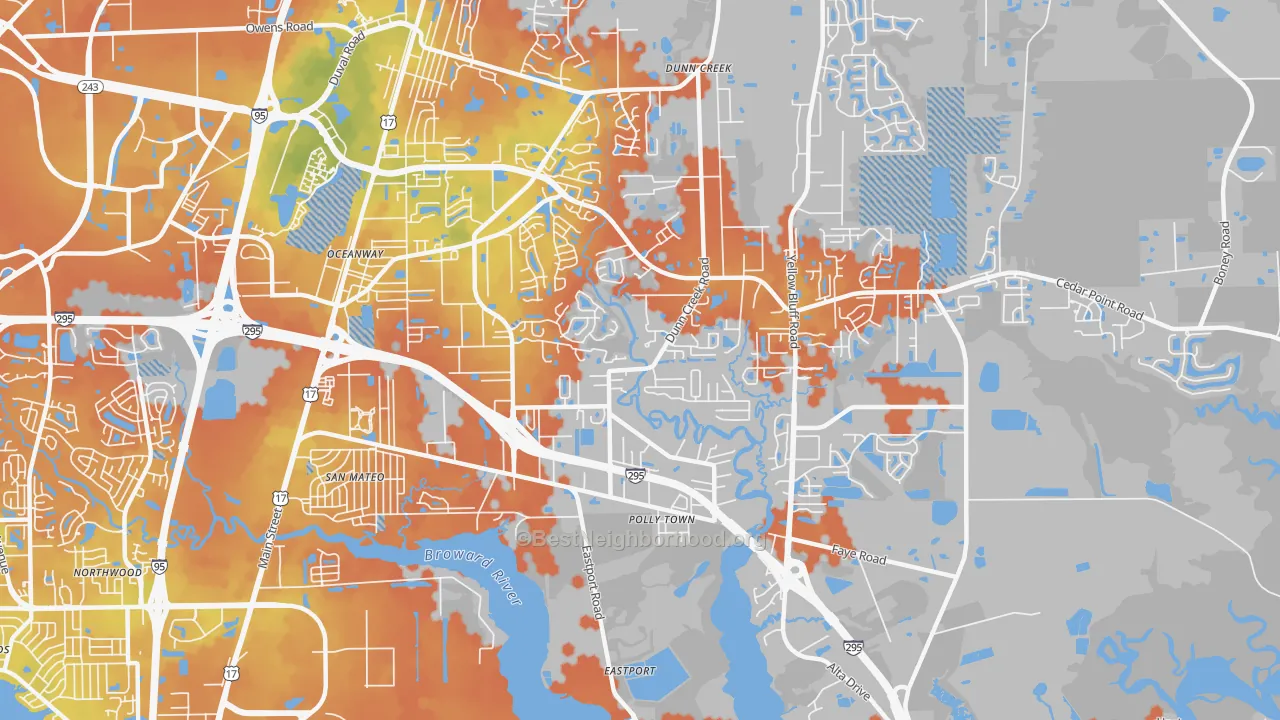 Bike Grade map of Oceanway, Jacksonville, FL