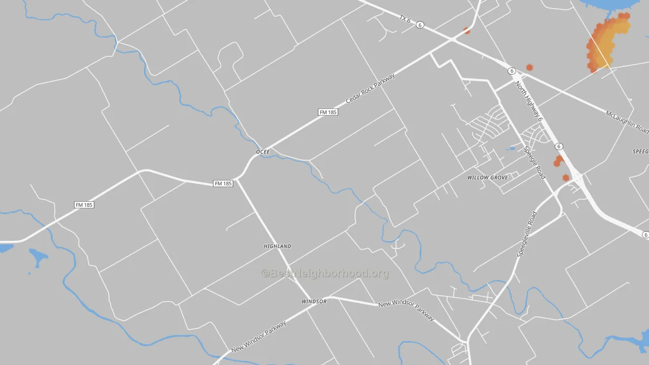 Bike Grade map of Ocee, TX