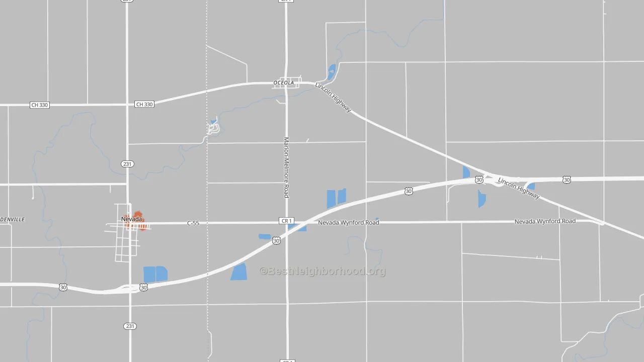 Bike Grade map of Oceola, OH