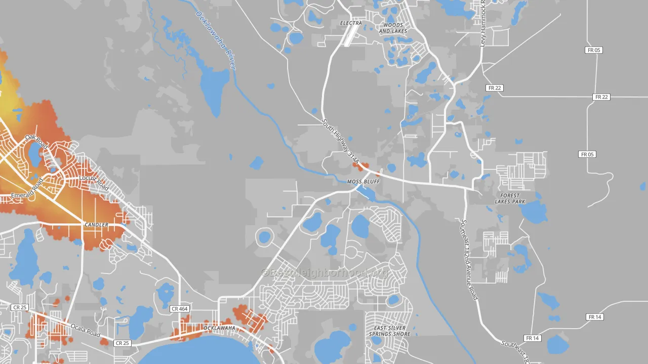 Bike Grade map of Ocklawaha, FL
