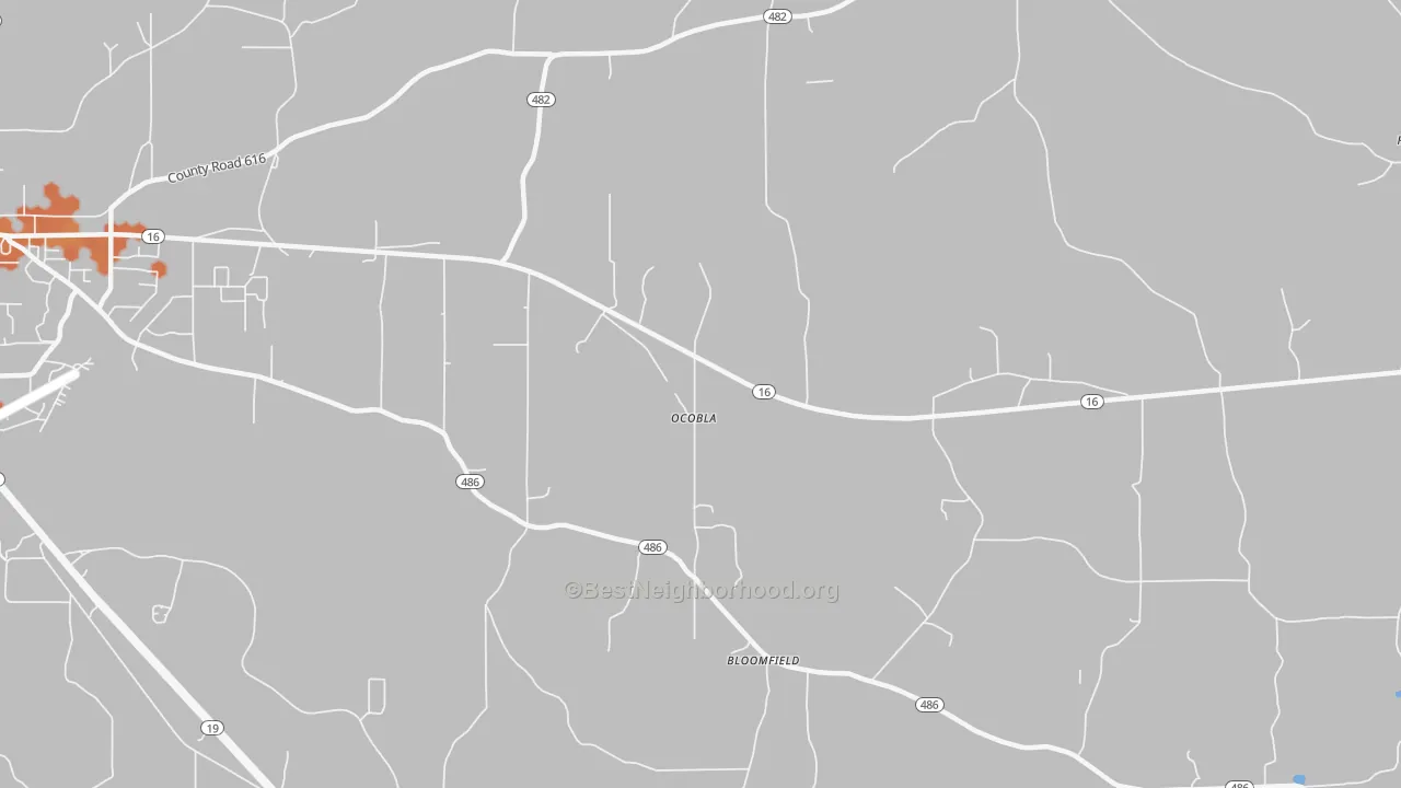 Bike Grade map of Ocobla, MS