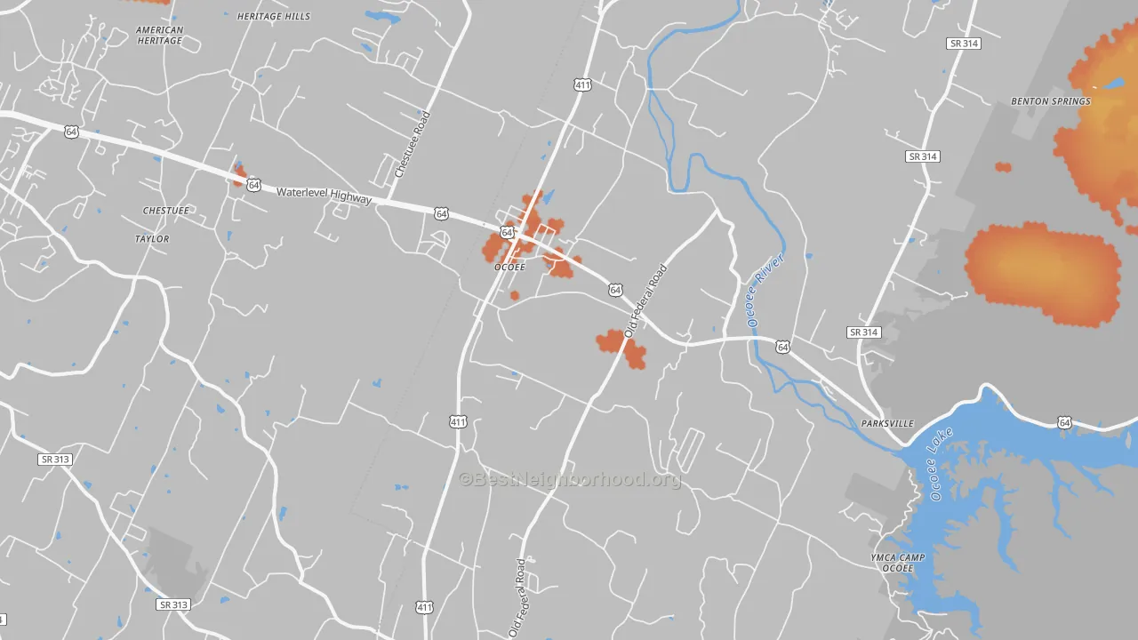 Bike Grade map of Ocoee, TN