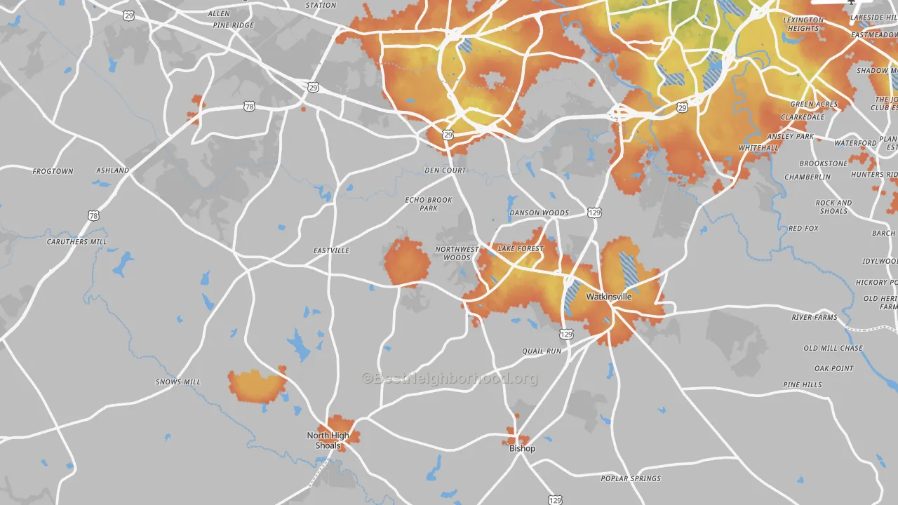 Bike Grade map of Oconee County, GA