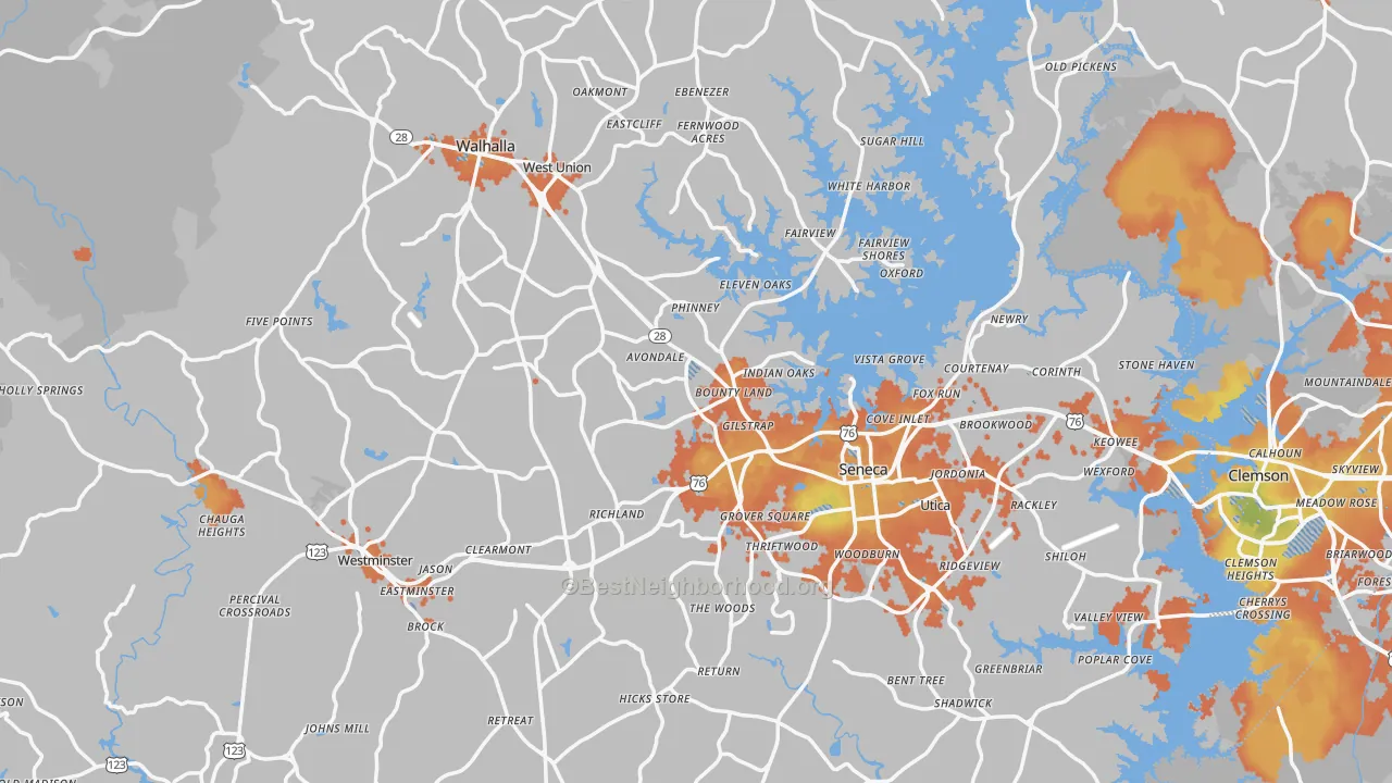 Bike Grade map of Oconee County, SC