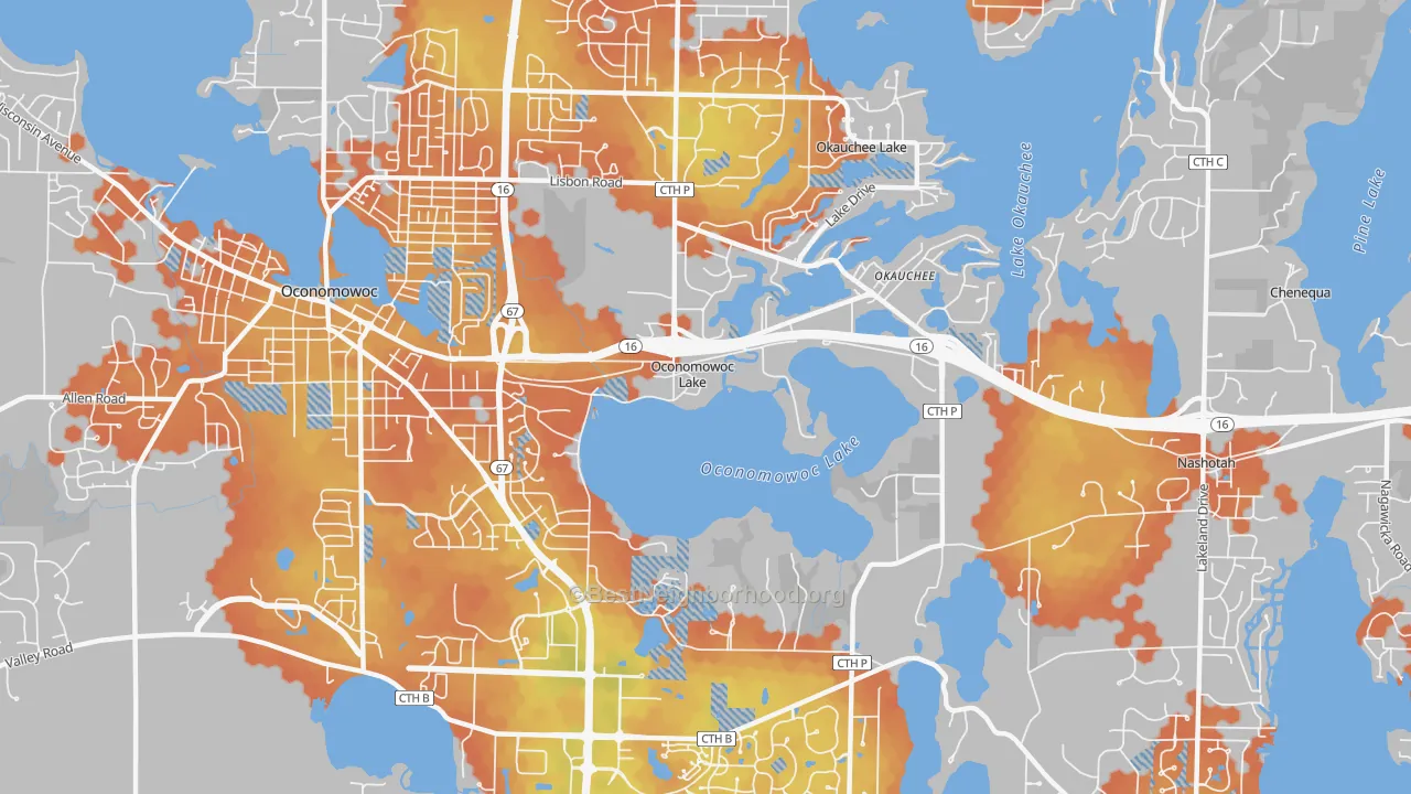 Bike Grade map of Oconomowoc Lake, WI
