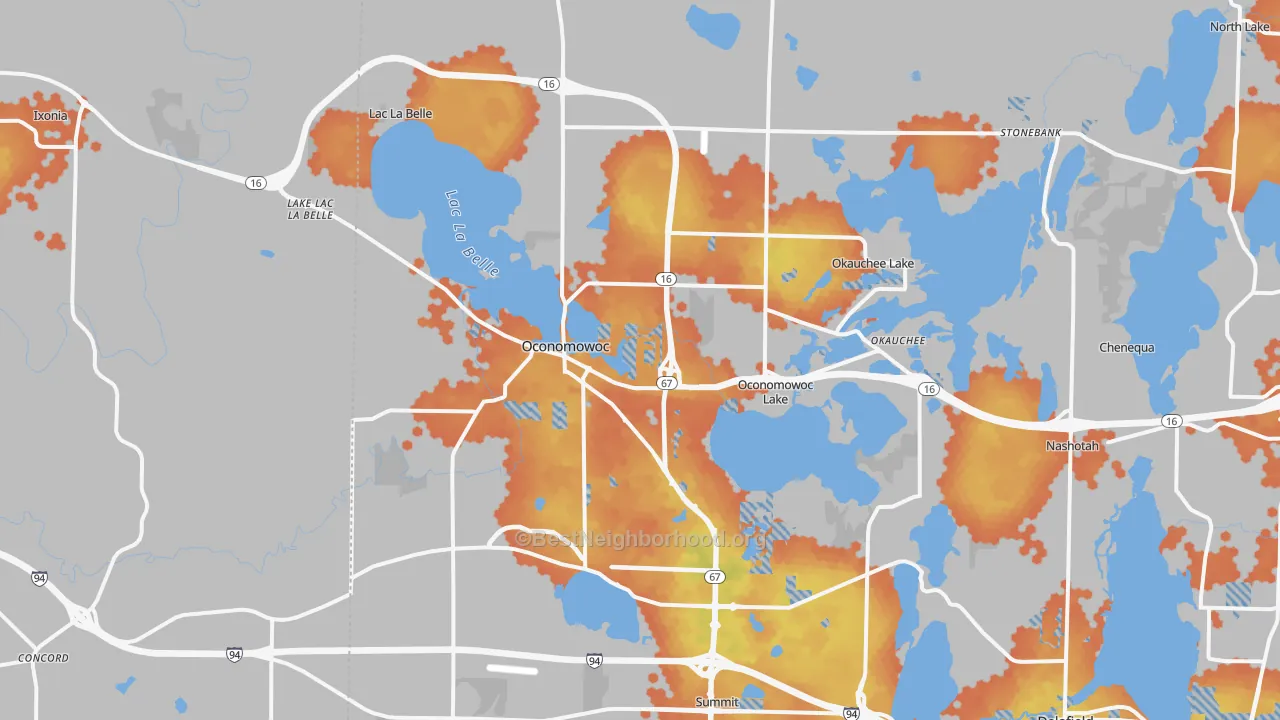 Bike Grade map of Oconomowoc, WI