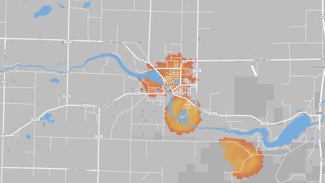 Bike Grade map of Oconto Falls, WI
