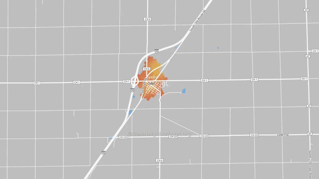 Bike Grade map of Odell, IL