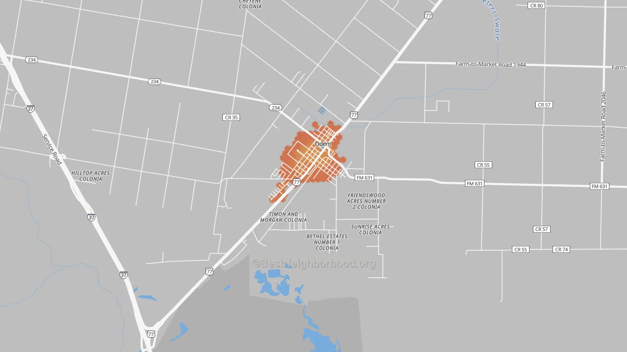 Bike Grade map of Odem, TX