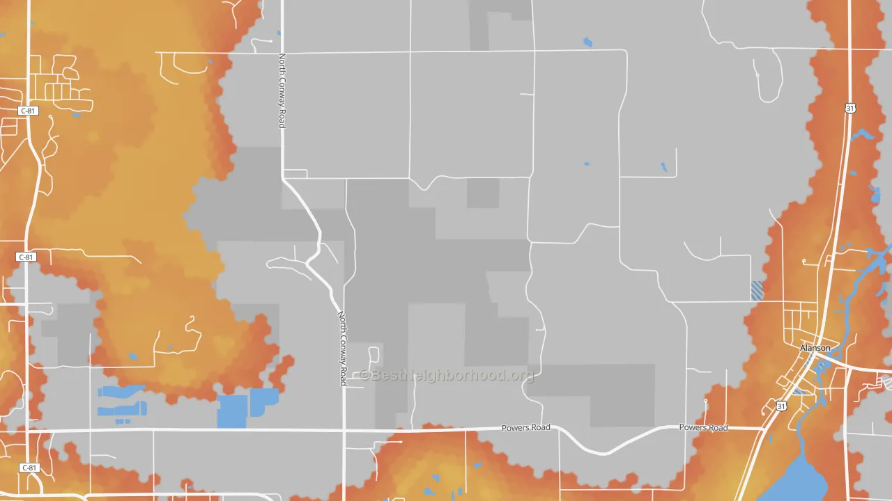 Bike Grade map of Oden, MI